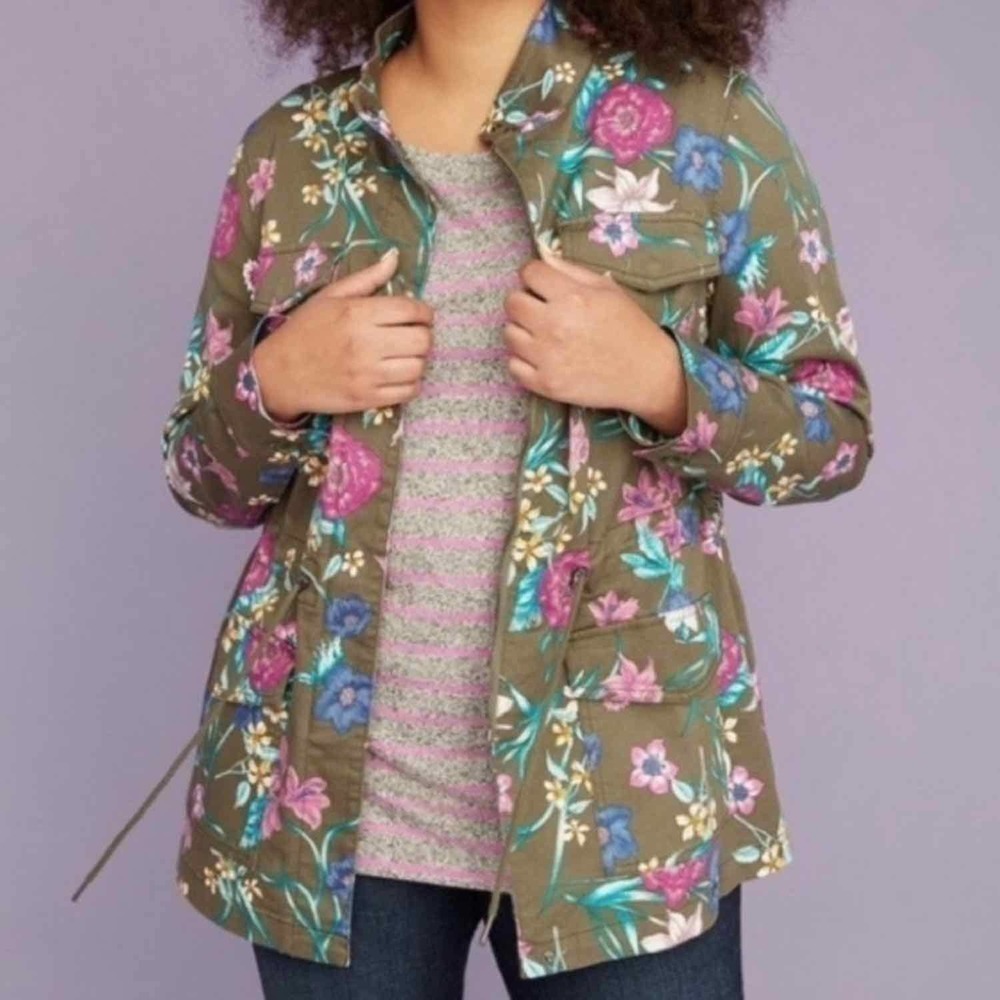 Lane Bryant Green Floral Pockets Utility Jacket Size 26/28